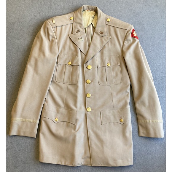 WWII 9th Army Air Corps of Engineers Officer Jacket Tropical Khaki Essayons 38R